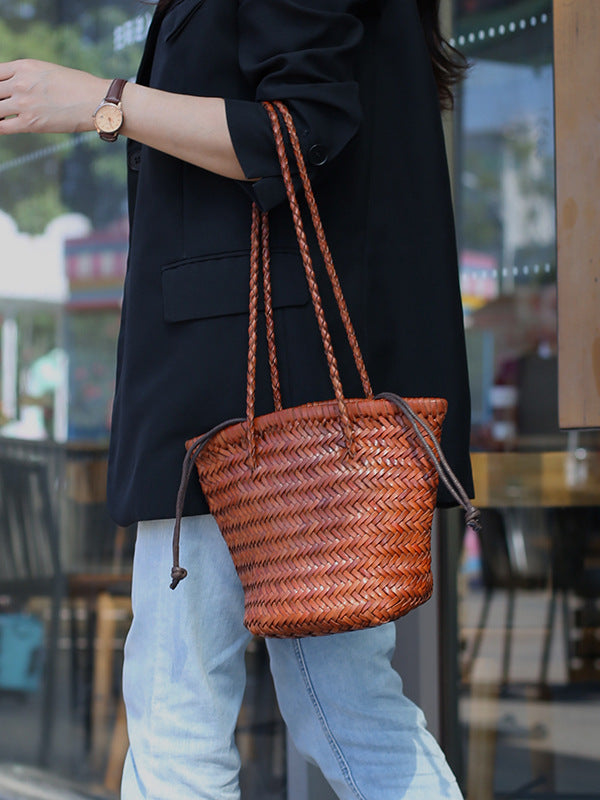 Li Ji | Original handmade leather | Handwoven French leather vegetable basket No. 0015 