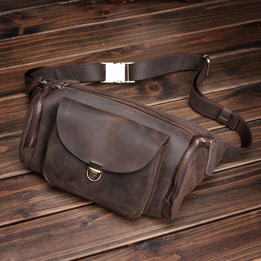 Li Ji | Original handmade leather | European and American retro multi-compartment outdoor casual chest bag No. 0016 