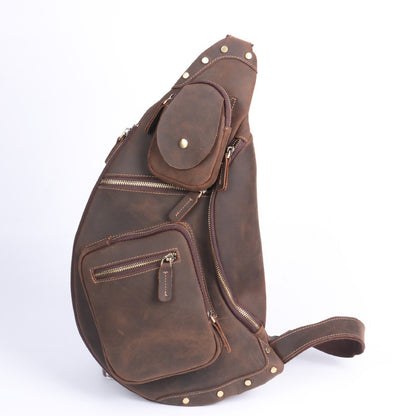 Li Ji | Original handmade genuine leather | Cycling leather large-capacity chest bag No. 06589 