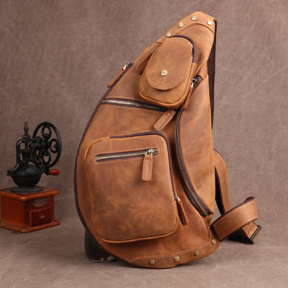 Li Ji | Original handmade genuine leather | Cycling leather large-capacity chest bag No. 06589 