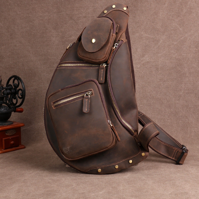 Li Ji | Original handmade genuine leather | Cycling leather large-capacity chest bag No. 06589 