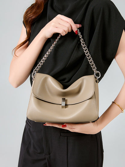 Li Ji | Original handmade genuine leather | 気前が好のtwo-layer cowhide chain small square bag No. 0826 