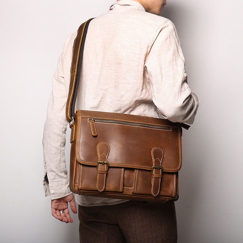 Li Ji | Original handmade leather | Japanese handmade cow leather texture laptop bag No. 1024 