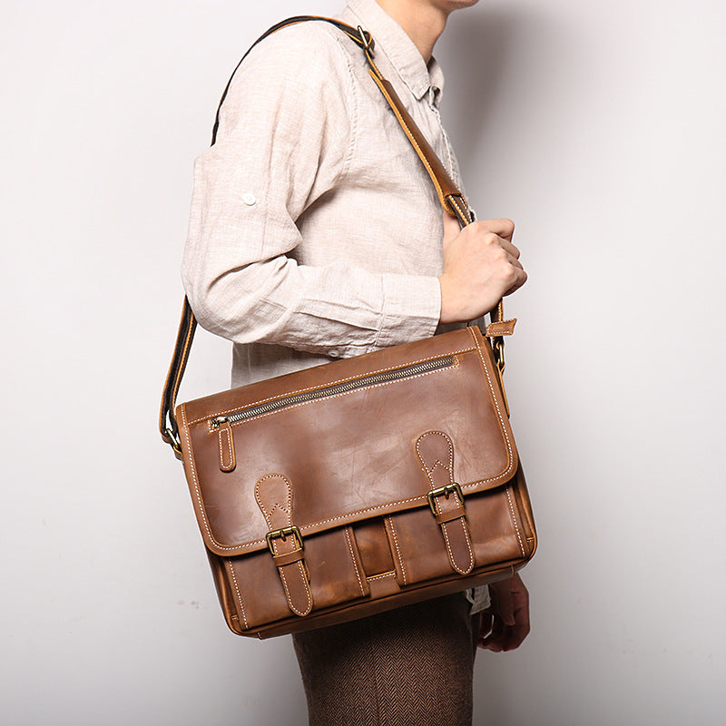 Li Ji | Original handmade leather | Japanese handmade cow leather texture laptop bag No. 1024 