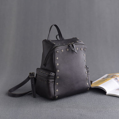 Li Ji | Original handmade genuine leather | First-layer cowhide leather rub-color rivet backpack No. 181077 