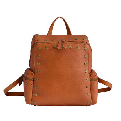 Li Ji | Original handmade genuine leather | First-layer cowhide leather rub-color rivet backpack No. 181077 