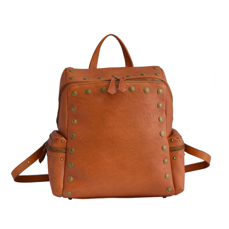 Li Ji | Original handmade genuine leather | First-layer cowhide leather rub-color rivet backpack No. 181077 