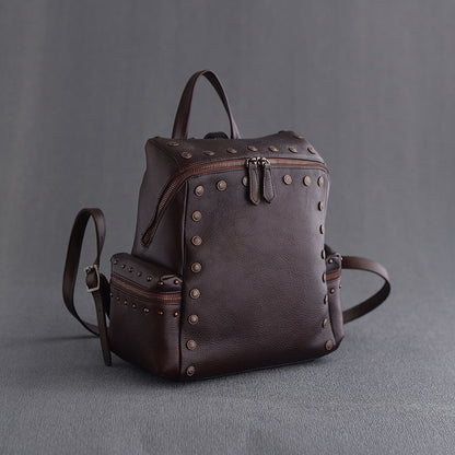 Li Ji | Original handmade genuine leather | First-layer cowhide leather rub-color rivet backpack No. 181077 