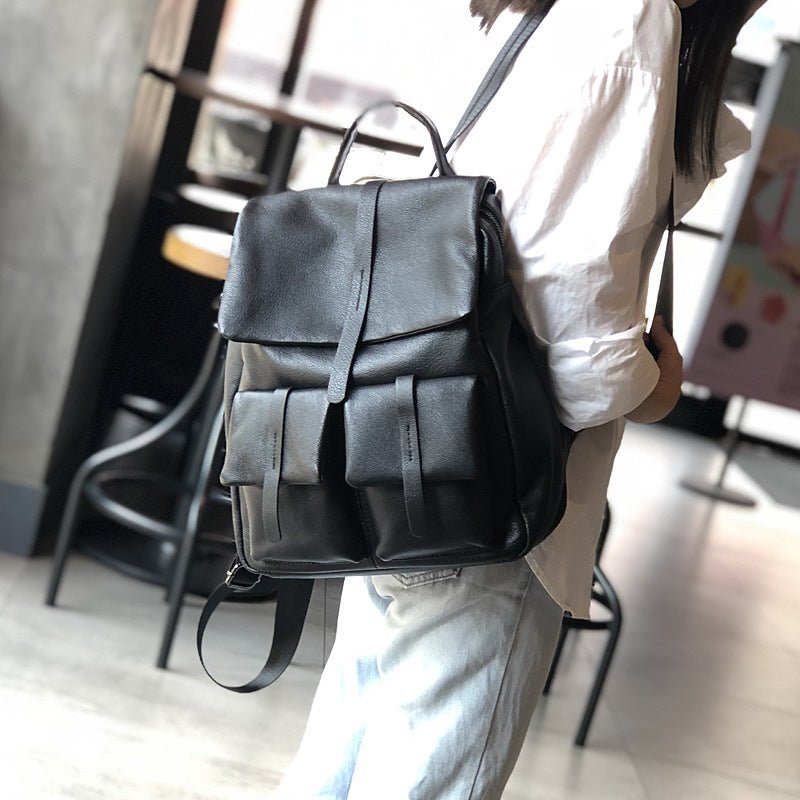 Li Ji | Original handmade leather | Simple new solid color genderless ~ Backpack No. 1931 