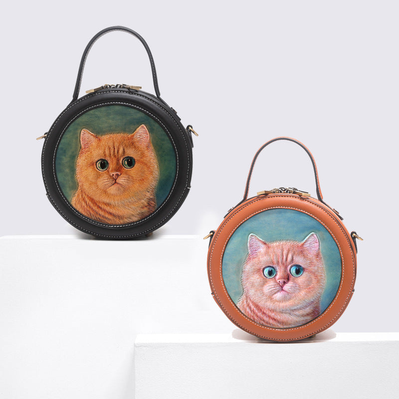 Li Ji | Original handmade genuine leather | Handmade leather carved cat bag NY001 