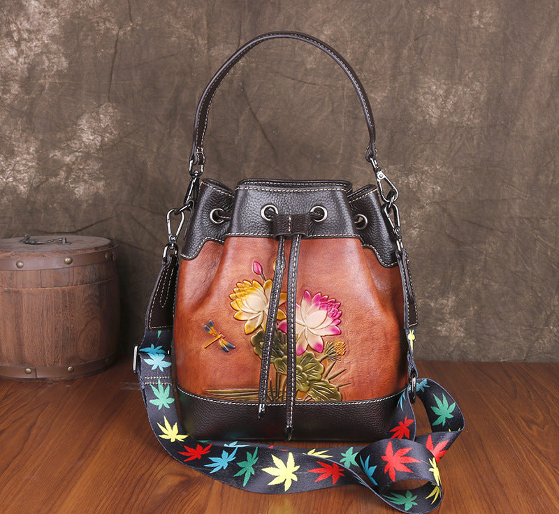 Li Ji | Original handmade genuine leather | Hand-rubbed バッグ drawstring bucket bag No. 2031 