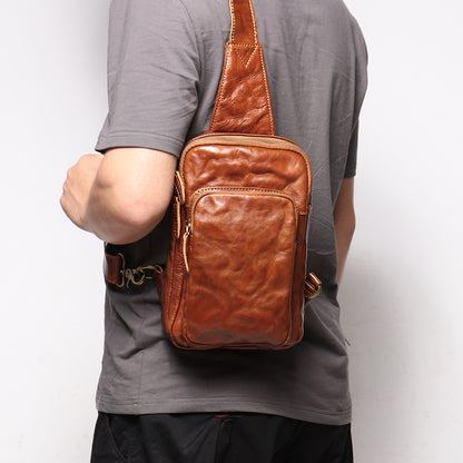 Li Ji | Original leather handmade | Hand-scratch pattern chest bag No. 30295 