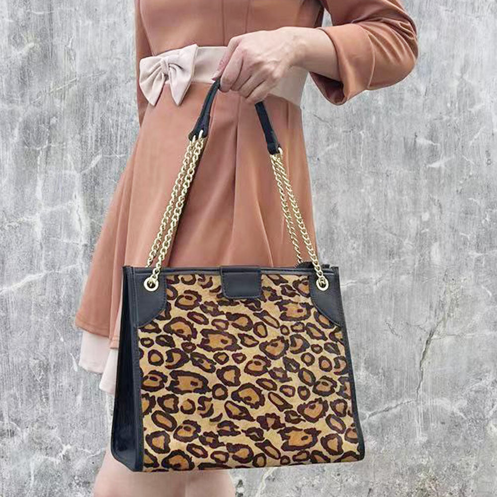 Li Ji | Original handmade leather | First-layer cowhide leopard print tote bag No. 8026 