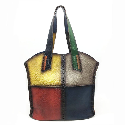 Li Ji | Original handmade leather | Rubbed wool color cow leather shopping bag No. 3119