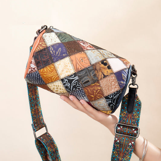 Li Ji | Original leather handmade | Colorful stitching cylinder bag No. 3035