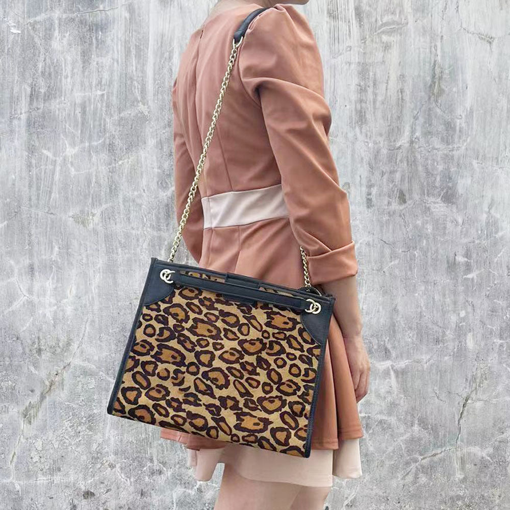 Li Ji | Original handmade leather | First-layer cowhide leopard print tote bag No. 8026 