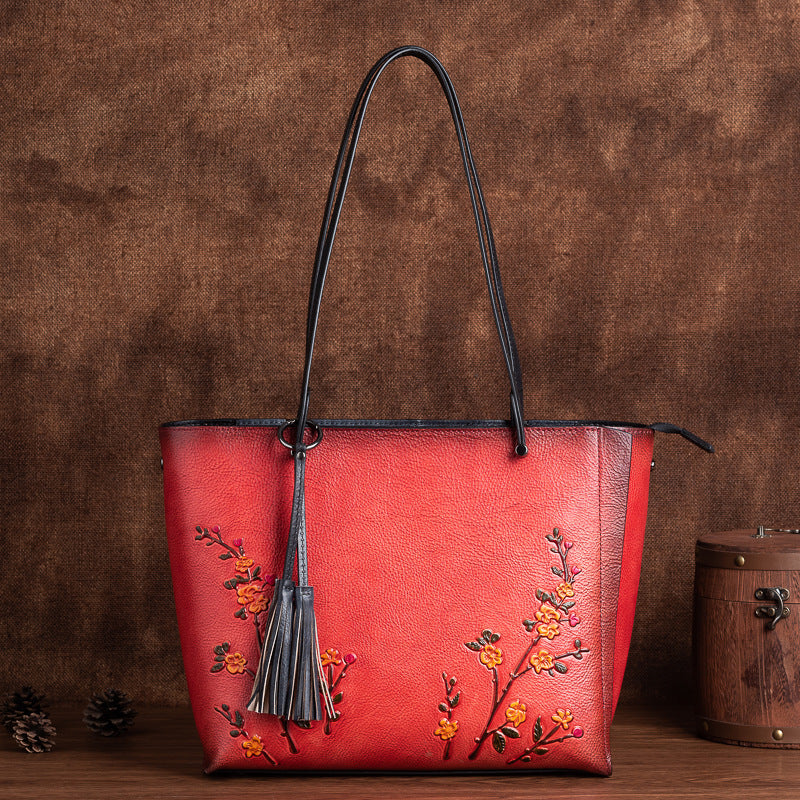 Li Ji | Original handmade leather | Retro embossed large capacity handbag No. 2007 