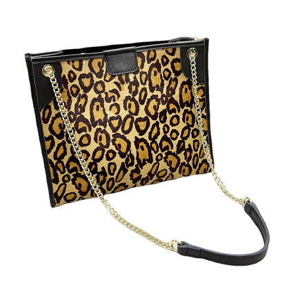 Li Ji | Original handmade leather | First-layer cowhide leopard print tote bag No. 8026 