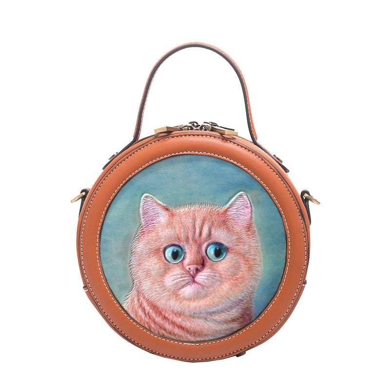 Li Ji | Original handmade genuine leather | Handmade leather carved cat bag NY001 