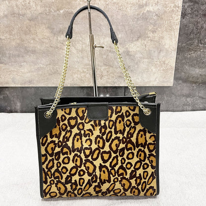 Li Ji | Original handmade leather | First-layer cowhide leopard print tote bag No. 8026 