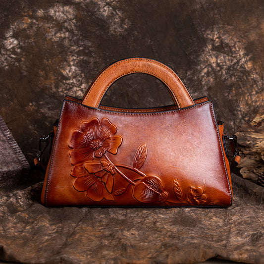 Li Ji | Original handmade genuine leather | Hand-carved りの Boston bag No. 1009 