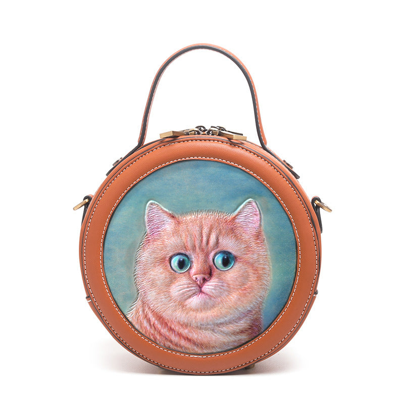 Li Ji | Original handmade genuine leather | Handmade leather carved cat bag NY001 