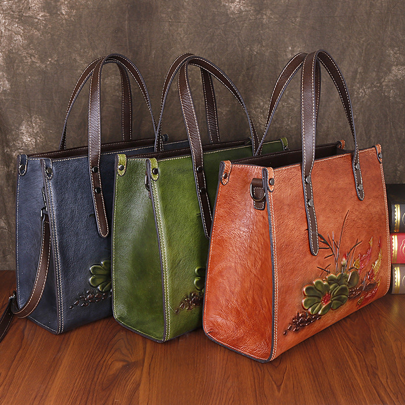 Li Ji | Original handmade leather | Large-capacity エンボ craft embossed tote bag No. 2026 