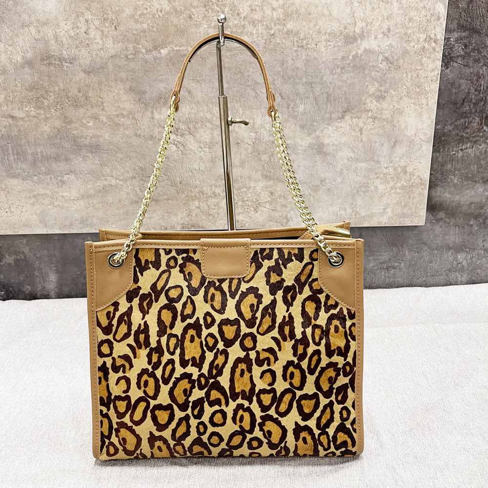 Li Ji | Original handmade leather | First-layer cowhide leopard print tote bag No. 8026 