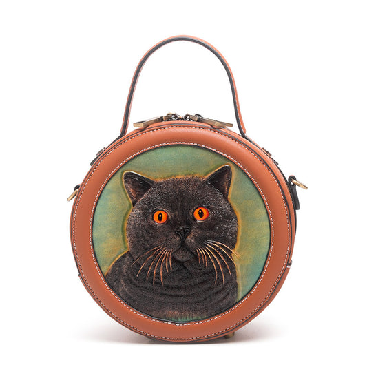 Li Ji | Original handmade genuine leather | Handmade leather carved cat bag NY001 