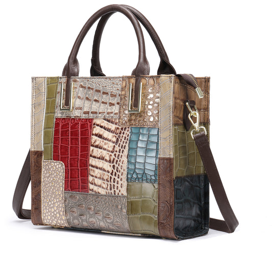 Li Ji | Original handmade genuine leather | Ethnic retro patchwork tote bag No. 7681