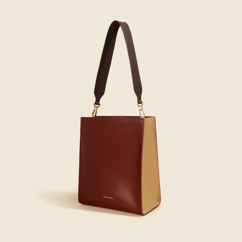 Li Ji | Original leather handmade | Contrast color Tote genuine leather tote bag No. T065