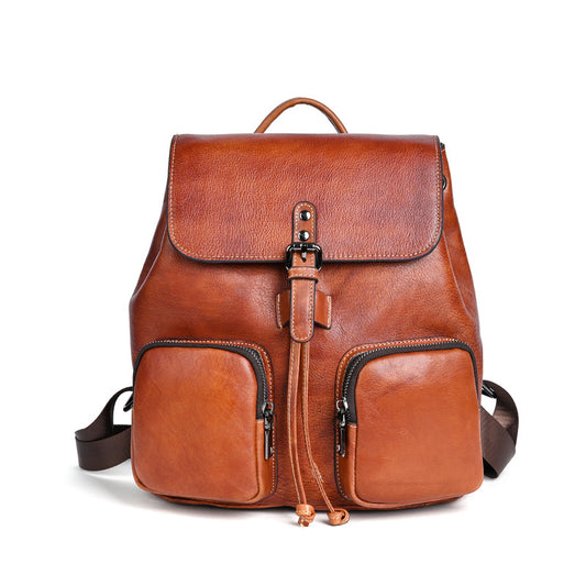 Li Ji | Original handmade genuine leather | Unisex leather ふき color レトロ backpack No. 20-69 