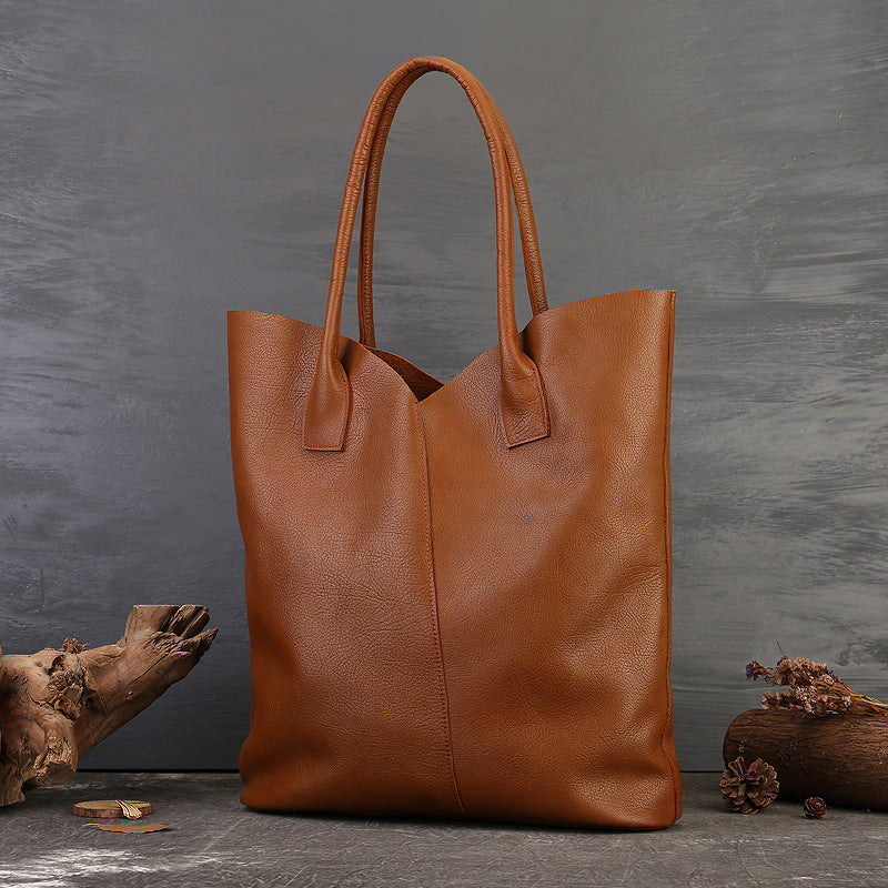 Li Ji | Original handmade genuine leather | Most suitable for commuting, solid color, large capacity genuine leather tote bag No. 20003