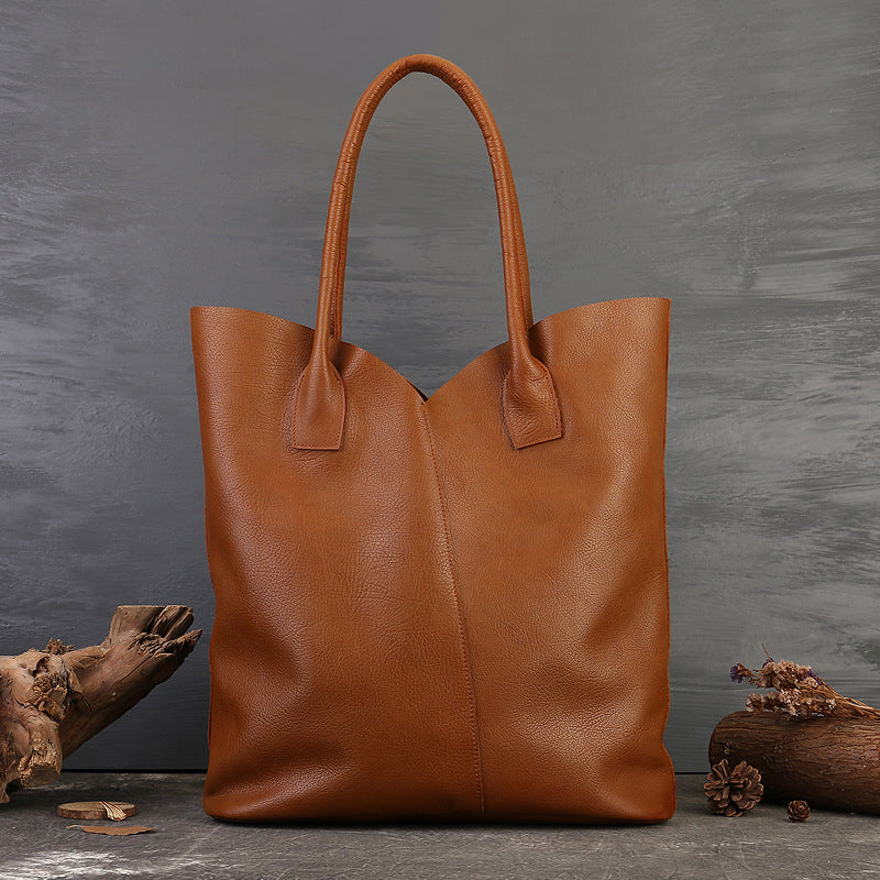 Li Ji | Original handmade genuine leather | Most suitable for commuting, solid color, large capacity genuine leather tote bag No. 20003