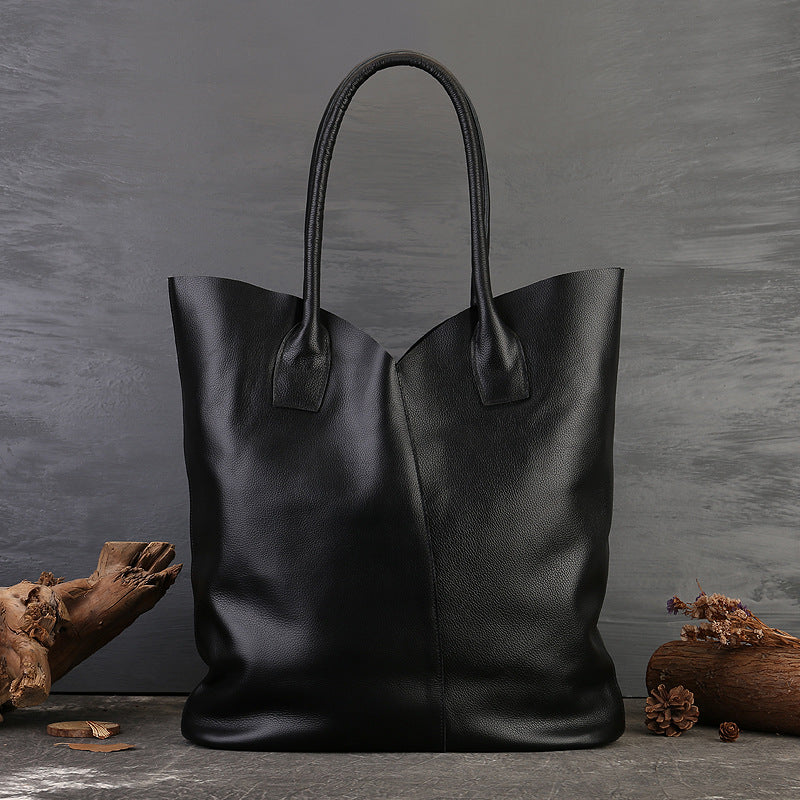 Li Ji | Original handmade genuine leather | Most suitable for commuting, solid color, large capacity genuine leather tote bag No. 20003