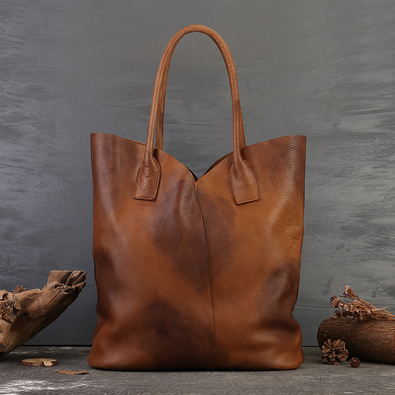 Li Ji | Original handmade genuine leather | Most suitable for commuting, solid color, large capacity genuine leather tote bag No. 20003