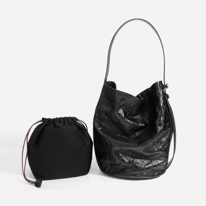 Li Ji | Original handmade genuine leather | Spring and summer ソフ soft leather leather wrinkled bucket bag No. W2088 