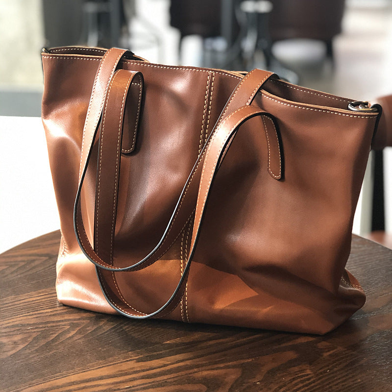 Li Ji | Original handmade genuine leather | First layer leather temperament commuting style simple laptop bag No. 21017 