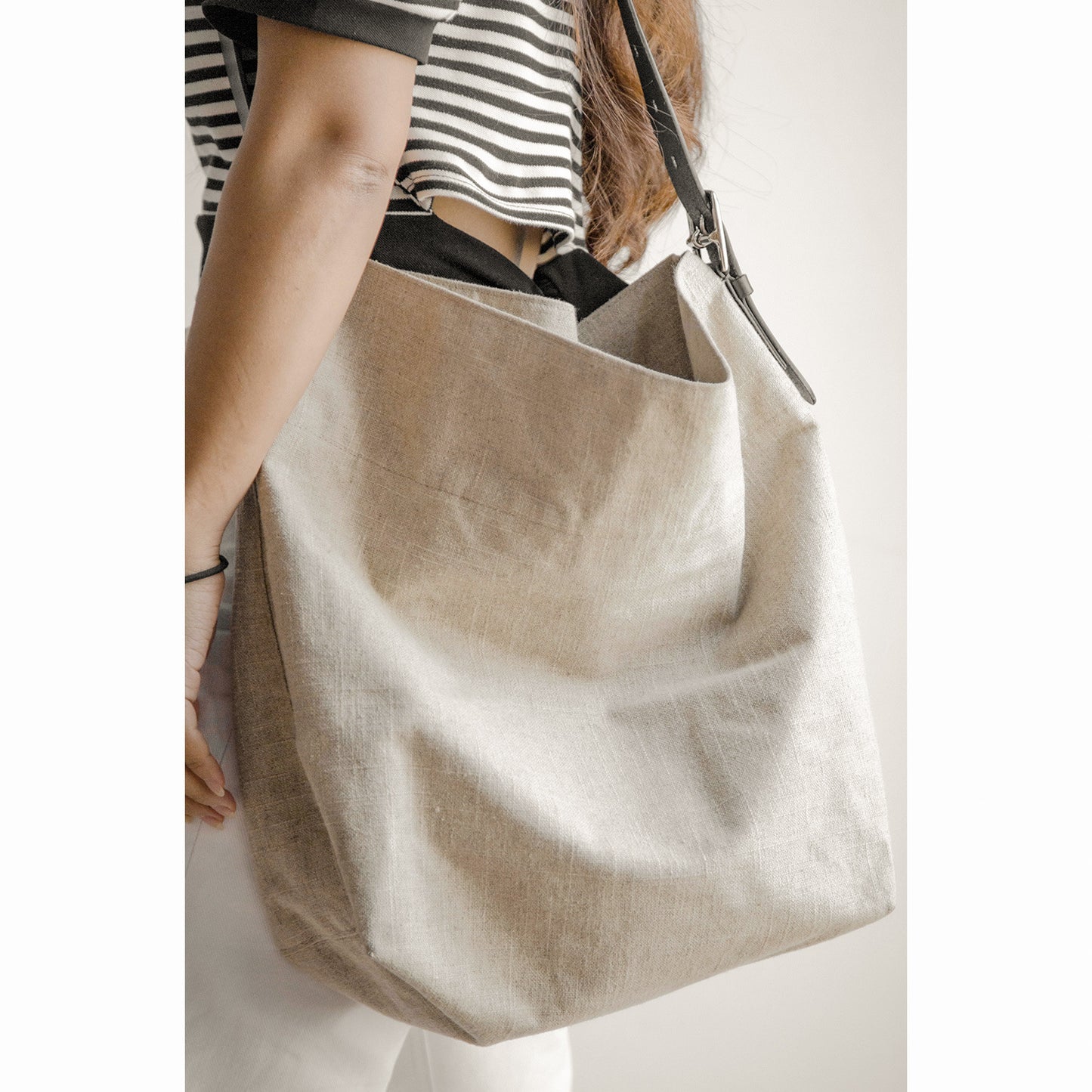 Li Ji | Original handmade leather | Korean version of base linen lazy tote bag No. 22152 