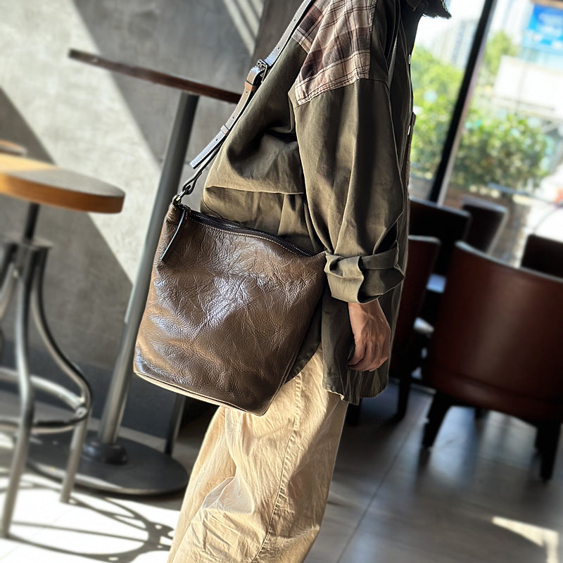 Li Ji | Original handmade genuine leather | Hand-grabbed み 様 first layer cow leather bucket bag No. 23032 