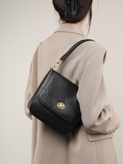 Li Ji | Original handmade leather | Simple and high-end hand-scratch wrinkle armpit bag No. 2332