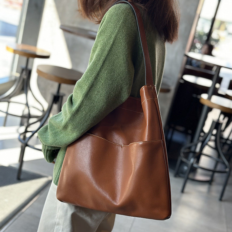 Li Ji | Original handmade genuine leather | Lazy style simple first-layer cowhide tote bag No. 24001 