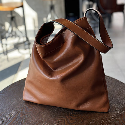 Li Ji | Original handmade genuine leather | Lazy style simple first-layer cowhide tote bag No. 24001 