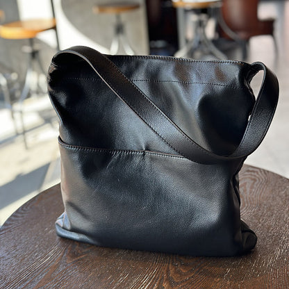 Li Ji | Original handmade genuine leather | Lazy style simple first-layer cowhide tote bag No. 24001 