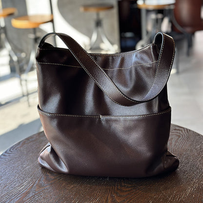 Li Ji | Original handmade genuine leather | Lazy style simple first-layer cowhide tote bag No. 24001 