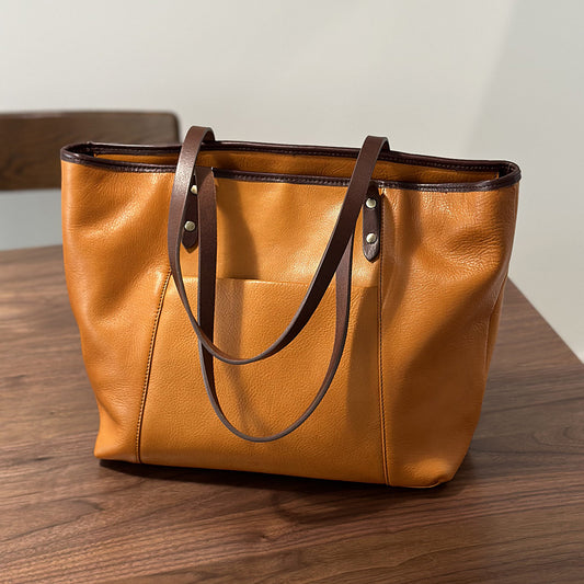 Li Ji | Original handmade genuine leather | Tree paste cowhide casual shopping bag No. 24020 