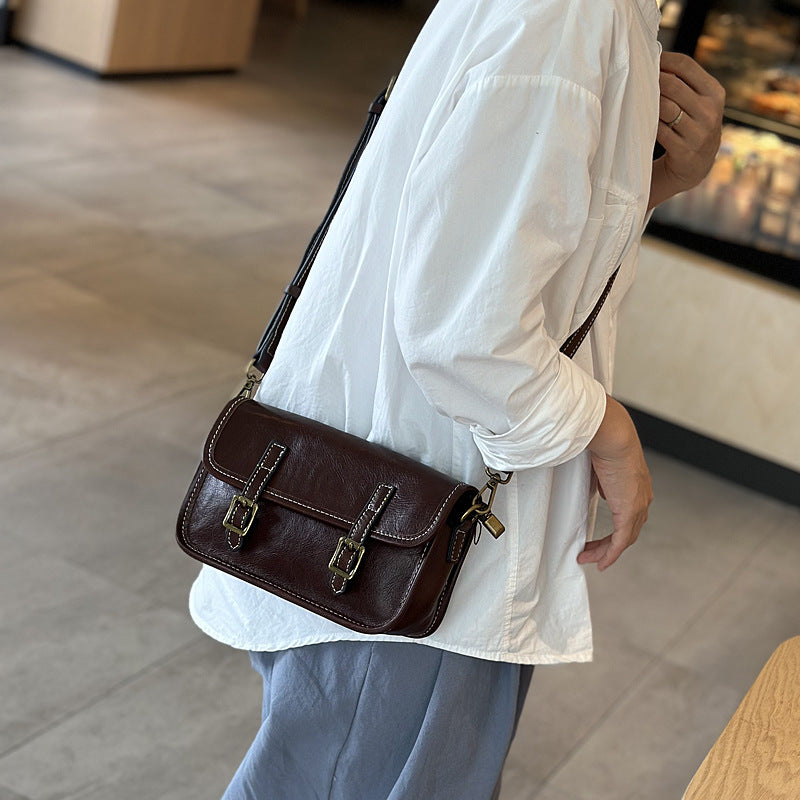 Li Ji | Original handmade genuine leather | Japanese classic vegetable tanned leather small square bag No. 24025 