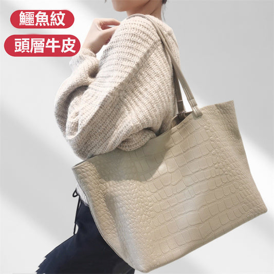 Li Ji | Original handmade leather | Niche design (crocodile pattern) high-end texture tote bag No. 3-033 