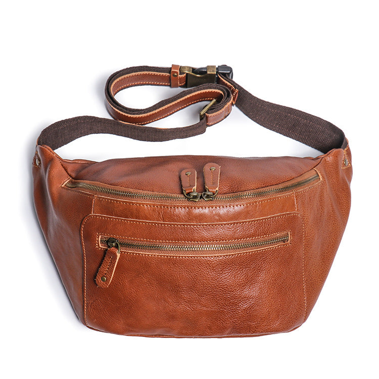 Li Ji | Original handmade genuine leather | Cow leather multi-functional outdoor cycling chest bag No. 30129 