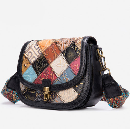 Li Ji | Original handmade genuine leather | Soft and thin wide shoulder strap patchwork bag No. 331